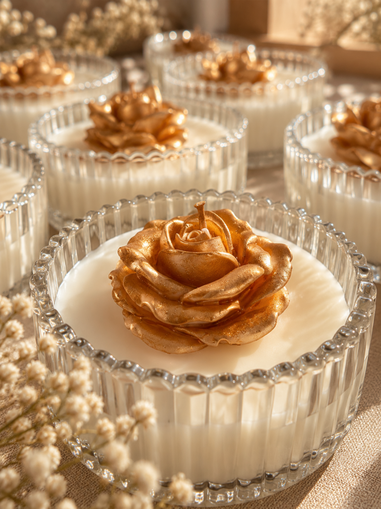 Velas doradas con rosas de cera